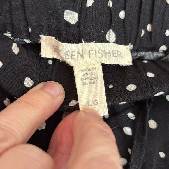 Eileen Fisher Women organic cotton Black & White Polka Dot pull on Pants large - Picture 9 of 10
